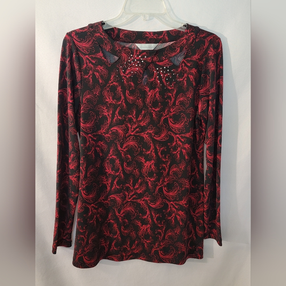 Christopher & Banks Black and Red Swirl Tunic Size S